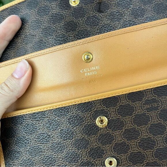 CELINE Triomphe Signature Monogram Print Trifold Wallet Brown Tan - Picture 9 of 10